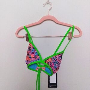 TYR Neon Green and Pink Bali Tieback Bikini Top Size Large New with Tags